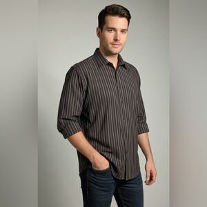 Apt. 9 Men's Brown Striped Button Up, size xxl